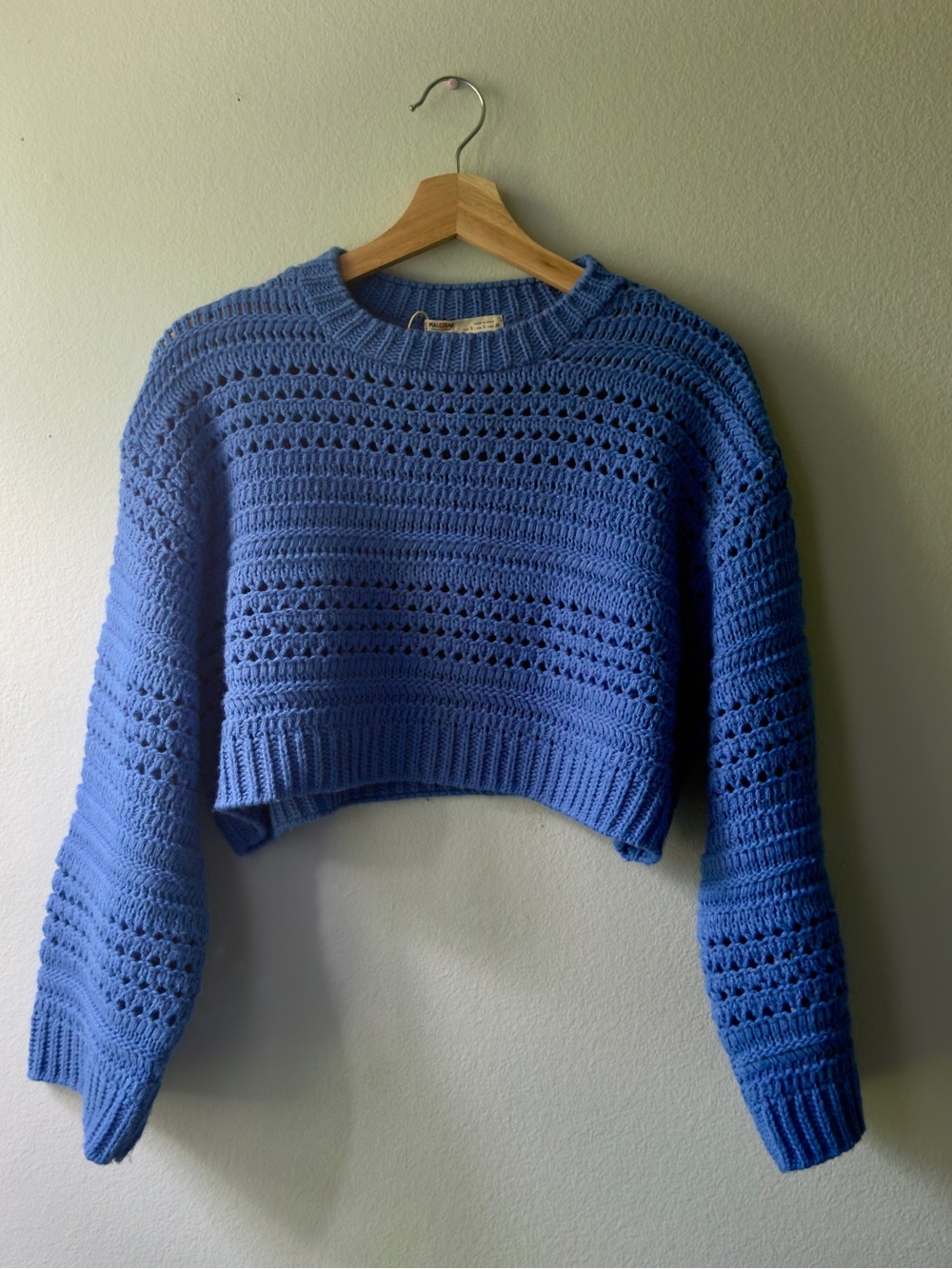 Pull&Bear Cropped Open-Knit Sweater - Blue